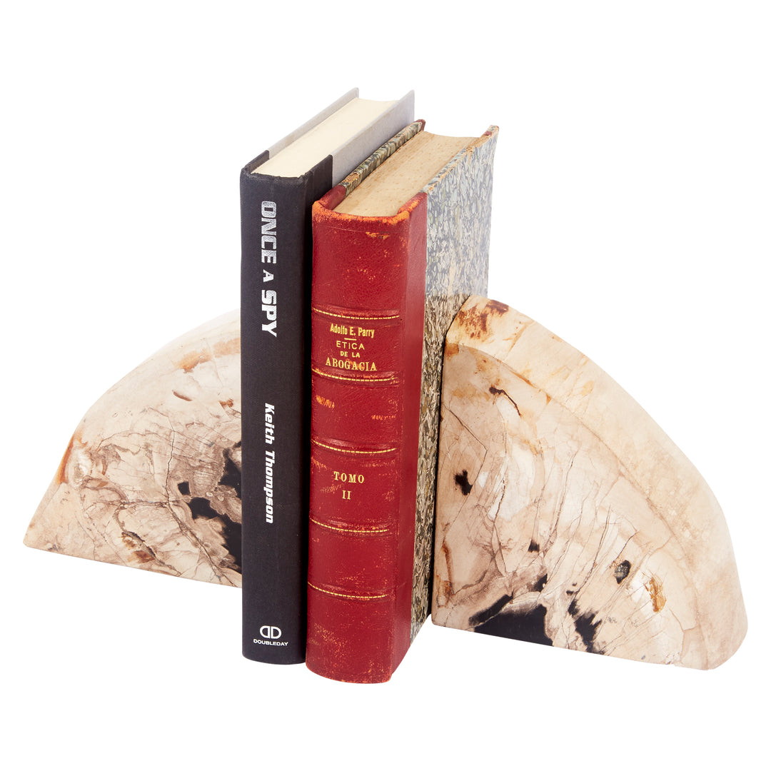 Elegant black and brown petrified wood bookends, perfect for shelves, desks, or decorative displays.