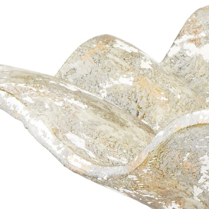 Distressed decorative bowl with grey base and gold flecks, scalloped rim