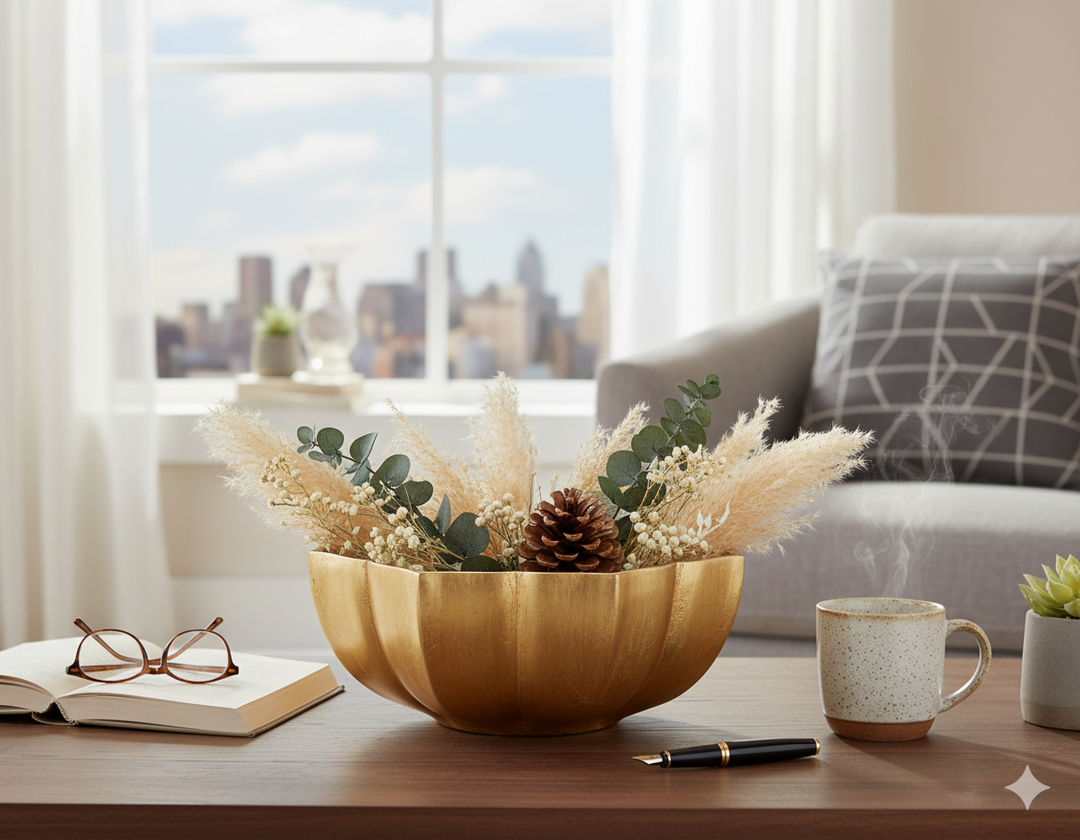 Stylish gold leaf Breanne decorative bowl, adding a touch of luxury and modern elegance to any space.