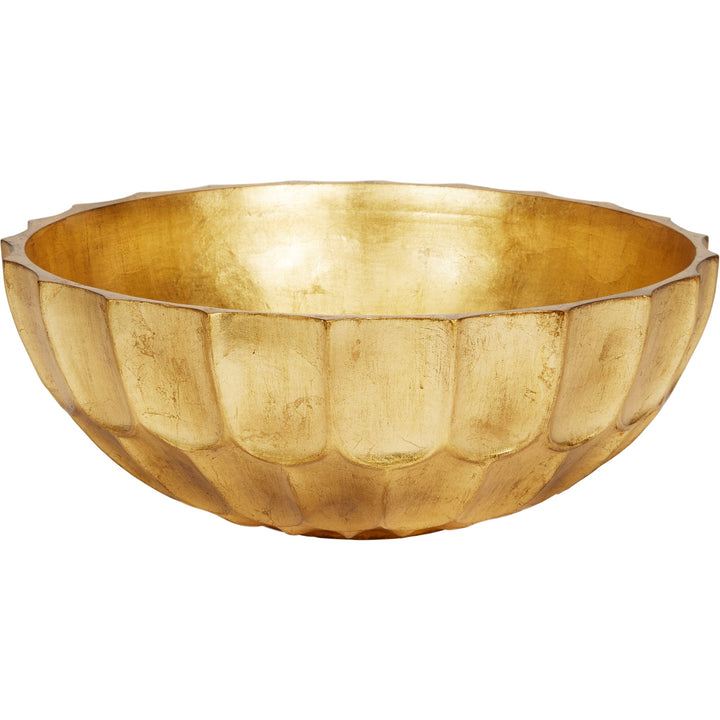 Gold leaf decorative bowl with scalloped rim and textured hammered finish