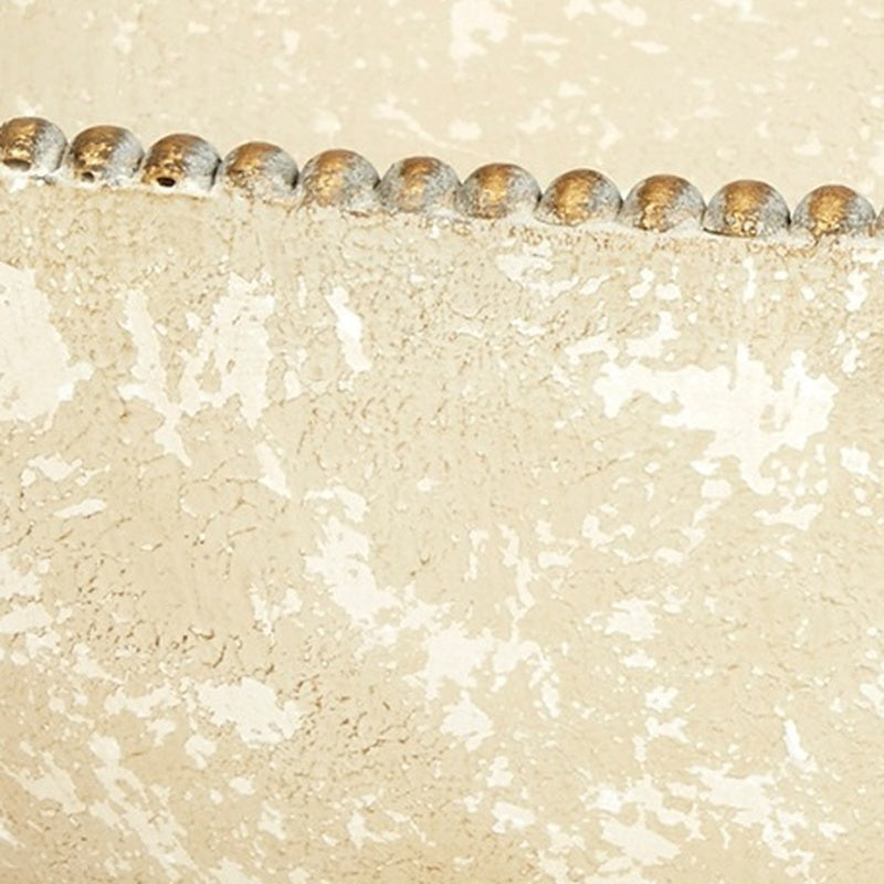 Beige speckled bowl rim with aged gold ball bead trim