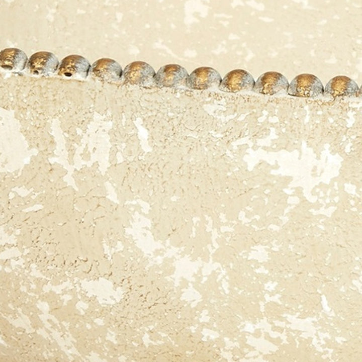 Beige speckled bowl rim with aged gold ball bead trim