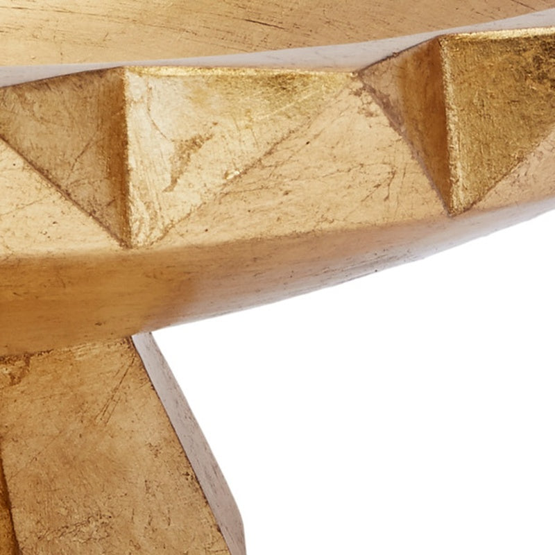 Gold leaf decorative bowl pedestal and side detail with geometric facets