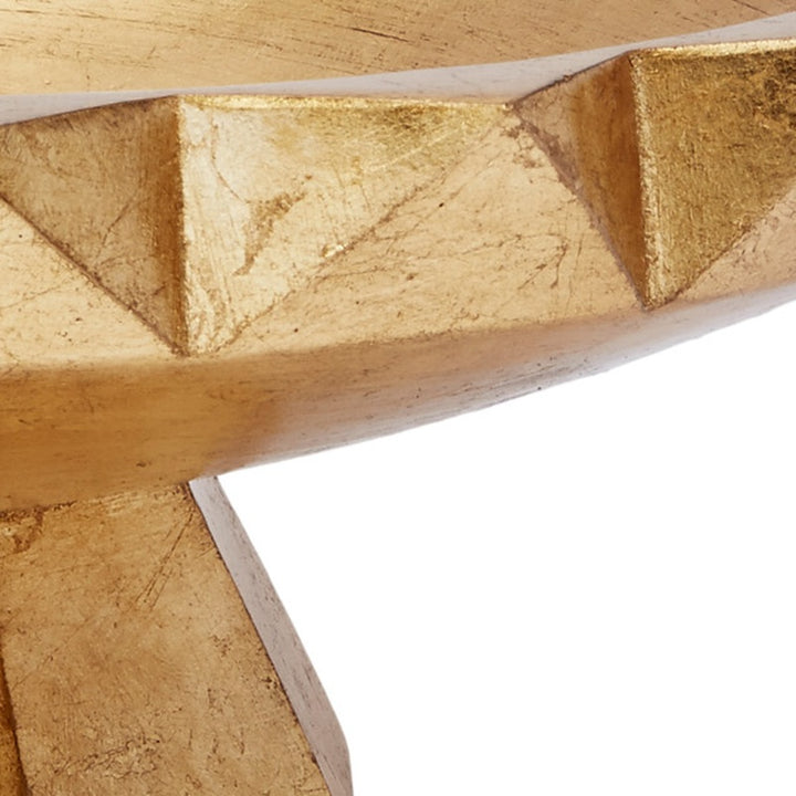 Gold leaf decorative bowl pedestal and side detail with geometric facets