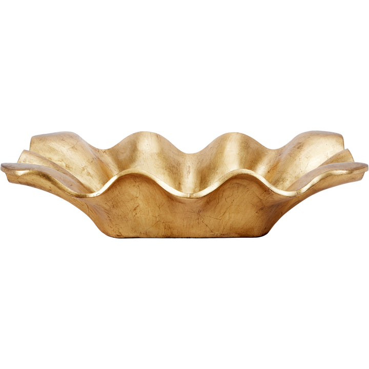 Gold decorative bowl with wavy scalloped rim, gold leaf finish