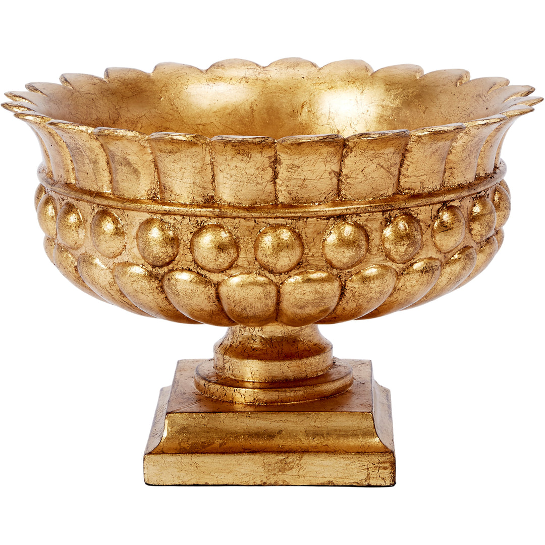 Pompeii decorative bowl with gold leaf finish, perfect for coffee tables, sideboards, or as a centerpiece.