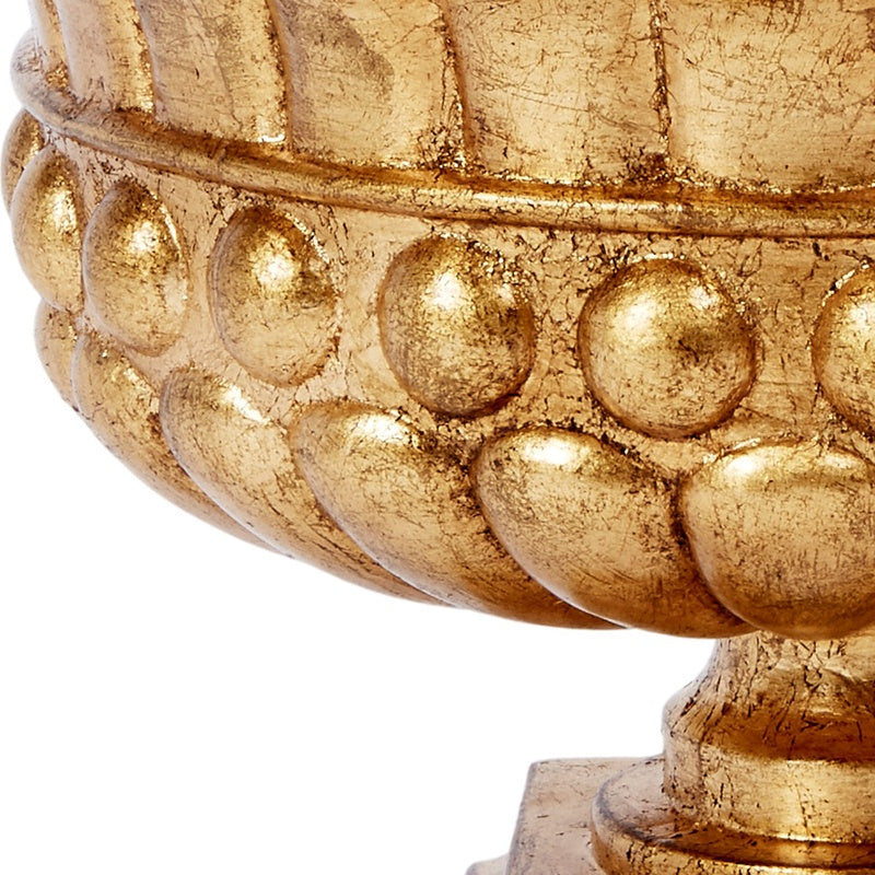 Gold leaf textured decorative bowl with raised round relief and crisscross rim