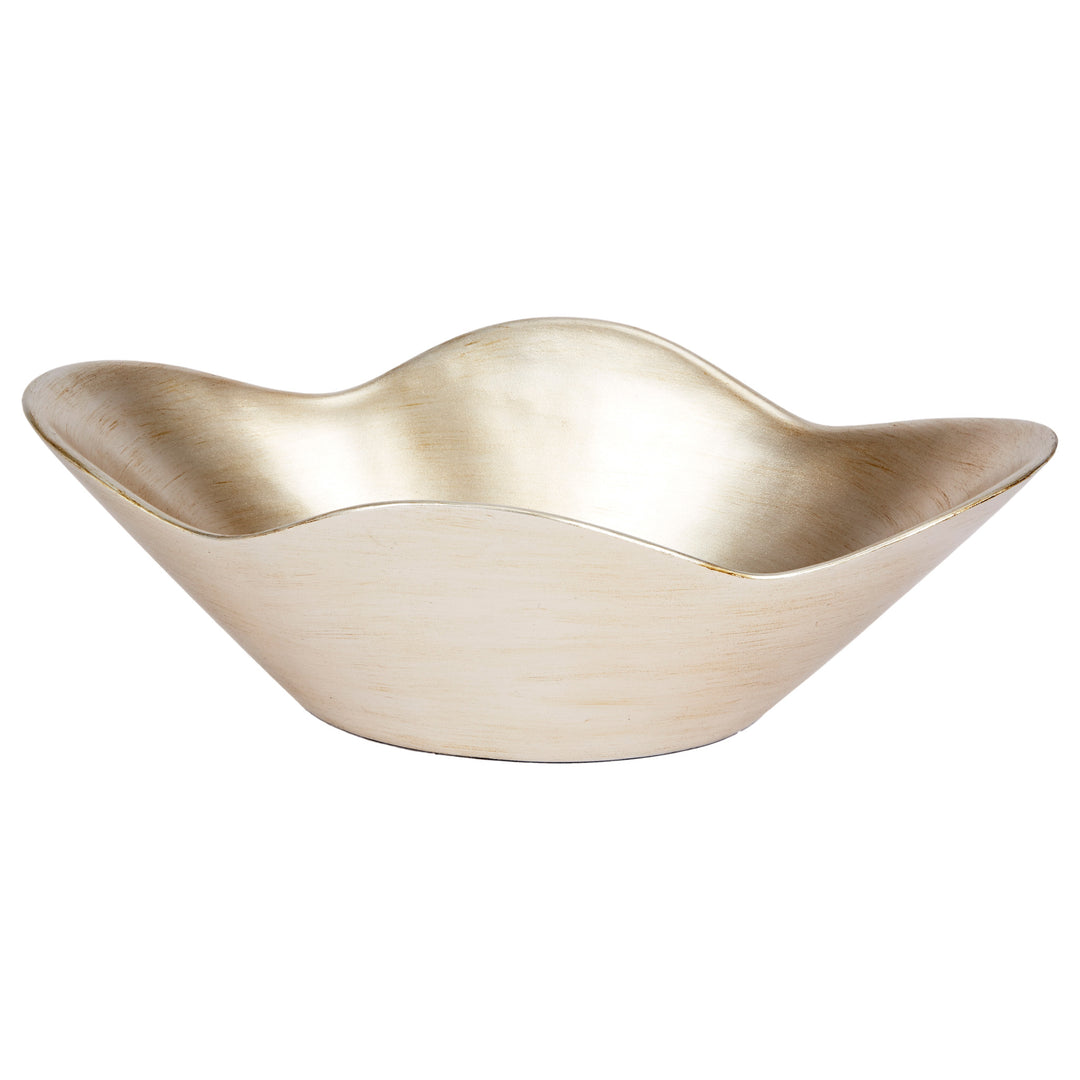 Brushed champagne silver decorative bowl with sculpted wave rim