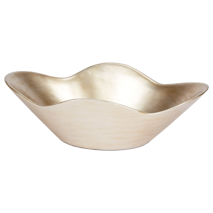 Brushed champagne silver decorative bowl with sculpted wave rim