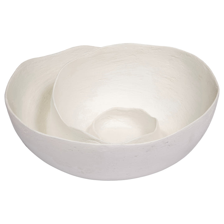 White swirl decorative bowl with wide rim and textured, sculpted interior