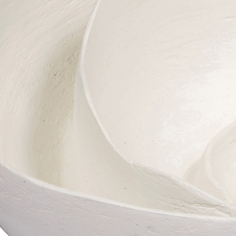 White textured decorative bowl close-up of smooth inner curve and rim