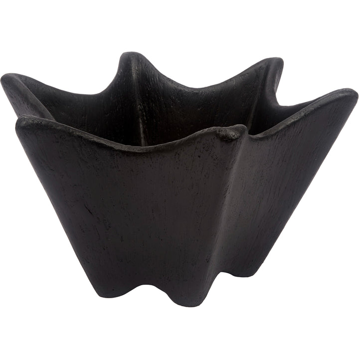 Black decorative gesso bowl with sculpted wave rim and textured finish
