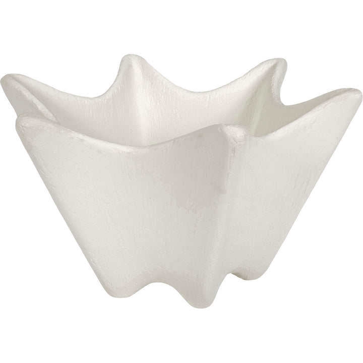White gesso decorative bowl with wavy, scalloped rim and star-like shape