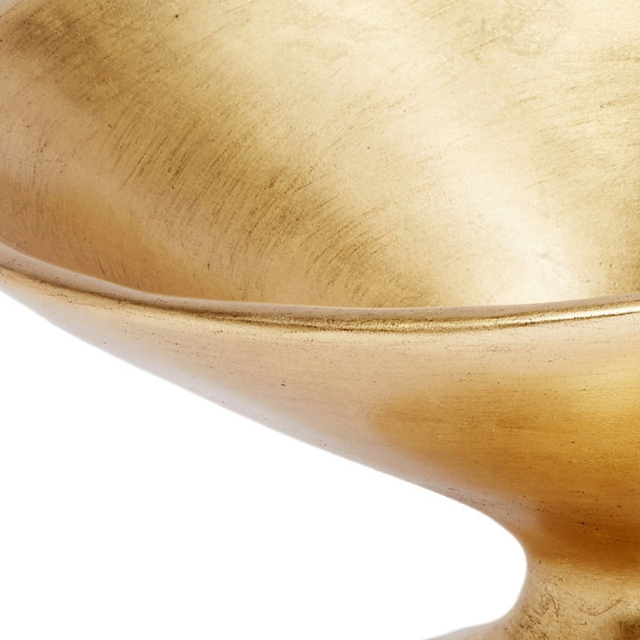 Oval gold leaf display bowl with smooth raised rim detail