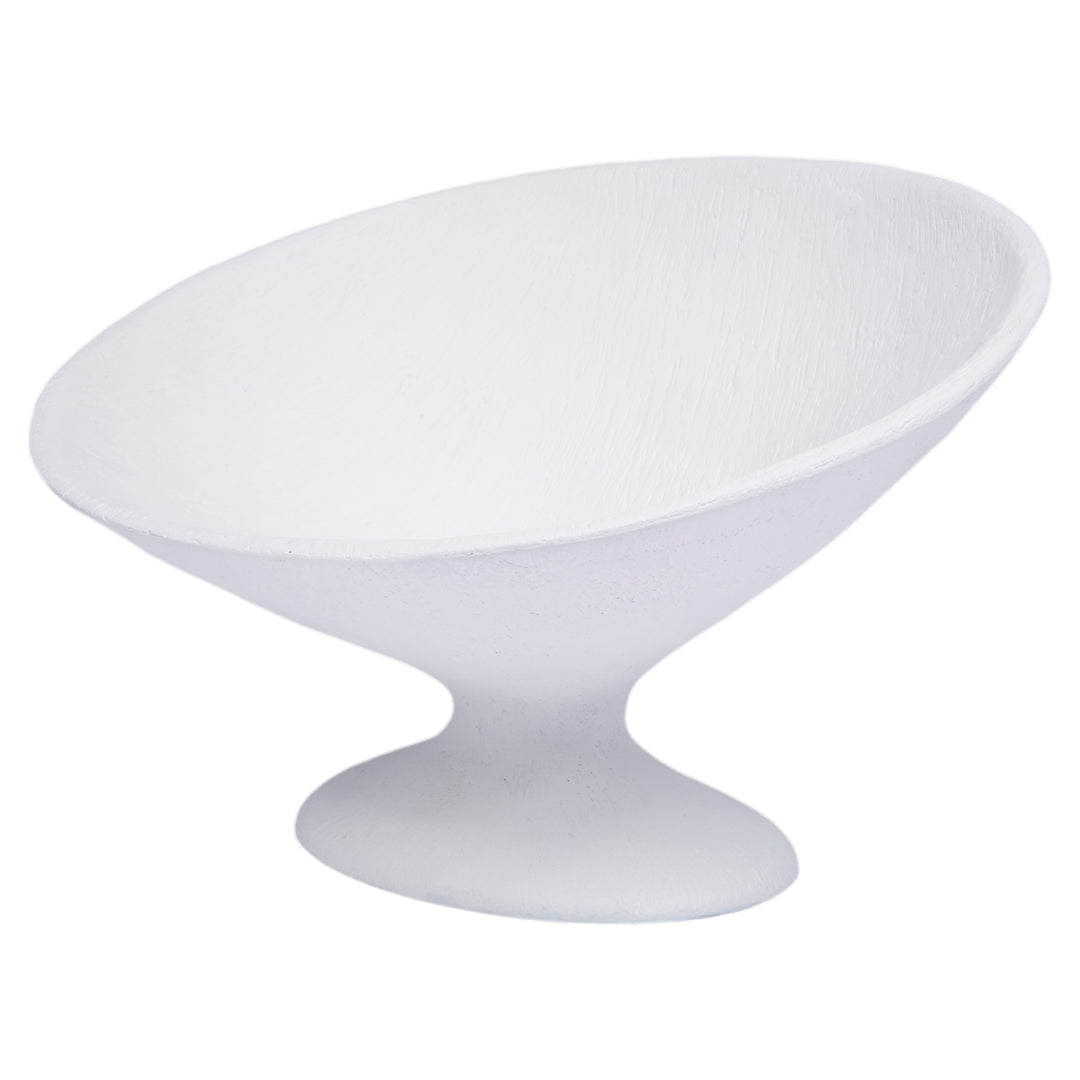 Elegant Emelia oval display bowl in white gesso, perfect for tabletops, coffee tables, or decorative displays.