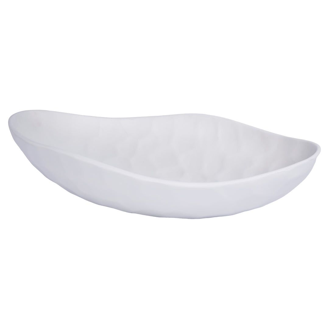 White gesso decorative bowl with smooth matte finish and shallow curved shape