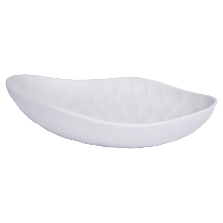 White gesso decorative bowl with smooth matte finish and shallow curved shape