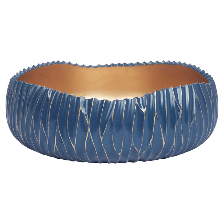 Elegant Dana decorative bowl in Parisian blue with gold accents, perfect for tabletops, dining tables, or display shelves.