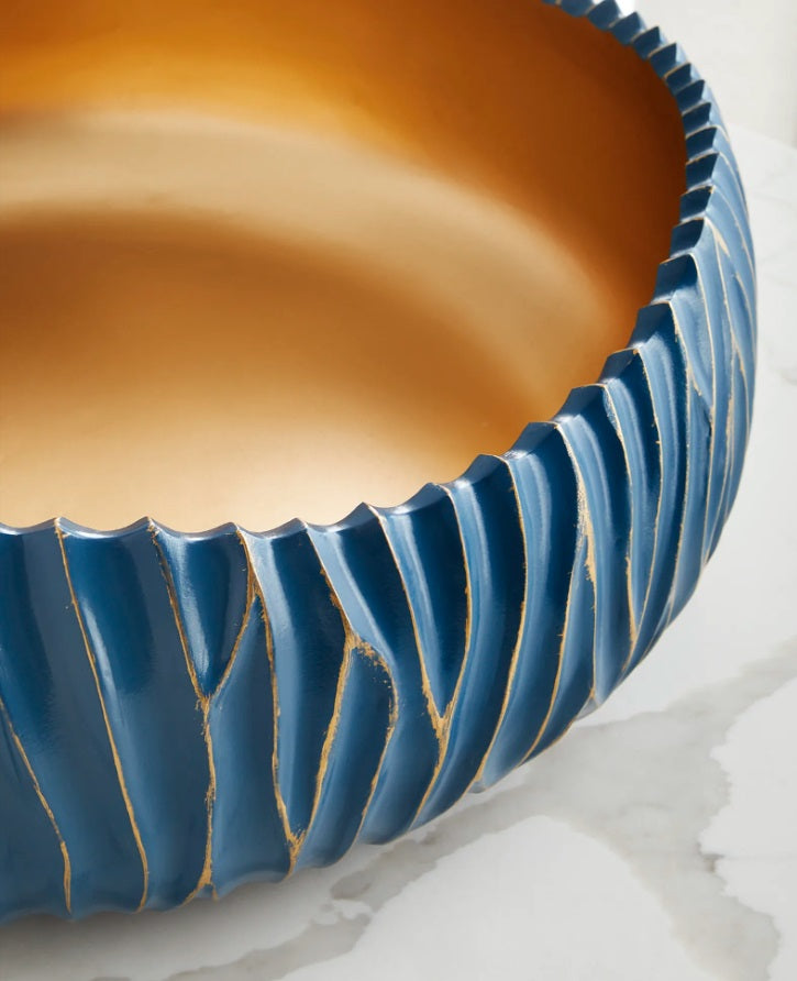 Stylish Parisian blue Dana decorative bowl with gold accents, adding a pop of color and luxury to any space.