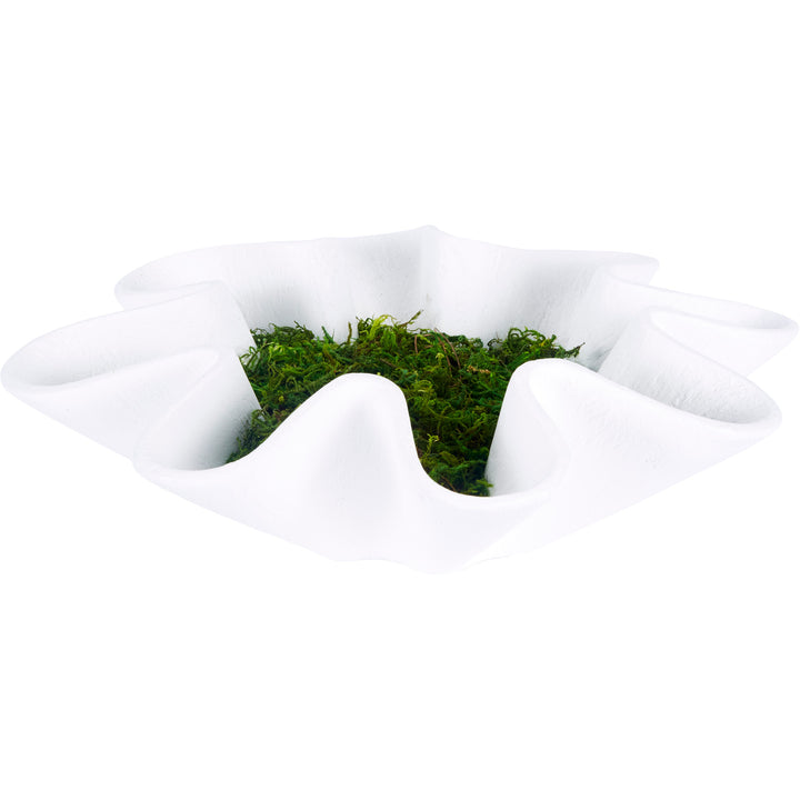 White gesso bowl with green moss filling, wide open center