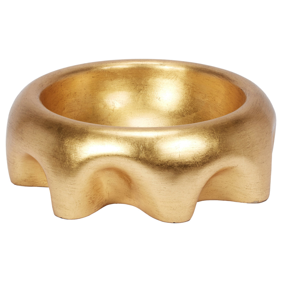 Bren modern decorative bowl with gold leaf finish, perfect for coffee tables, dining tables, or as a centerpiece.