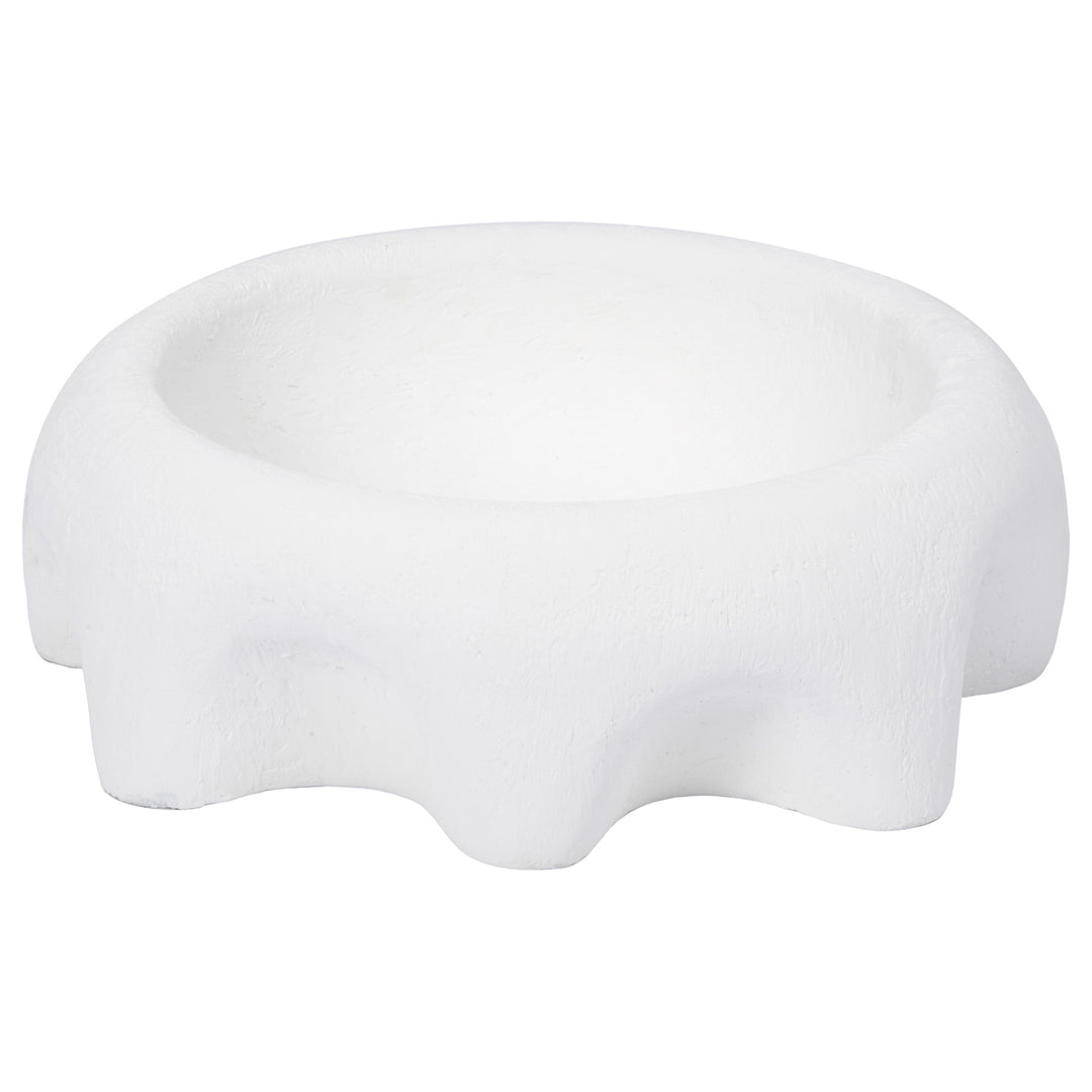 Elegant Bren decorative bowl in white gesso, perfect for tabletops, coffee tables, or display shelves.