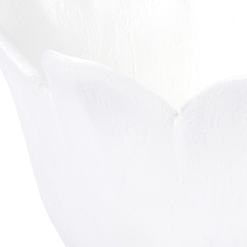 White decorative bowl, close-up of petal-shaped side details