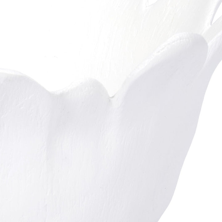 White decorative bowl with raised petal rim and textured finish