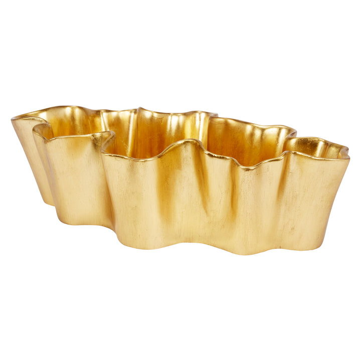 Gold leaf bowl with scalloped, wavy rim and gold metallic finish