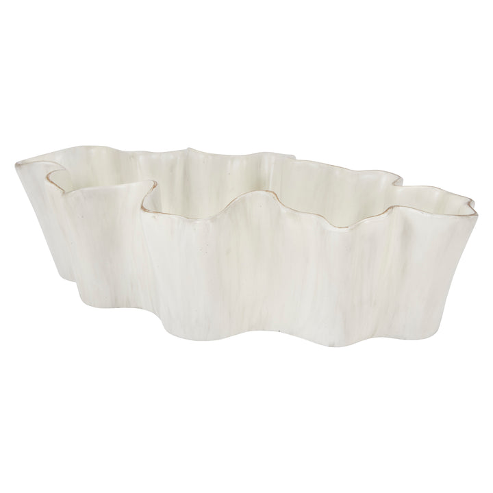 Cream wash decorative bowl with scalloped rim and subtle gold finish