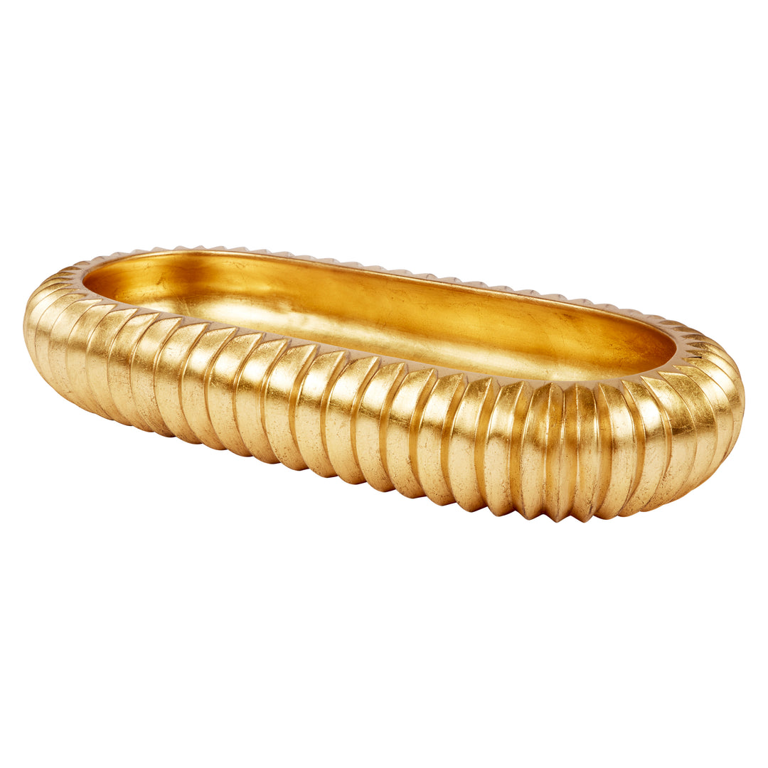 Evelyn gold leaf oval bowl with ridged sides and smooth golden interior