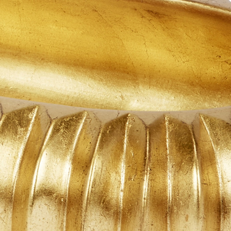 Evelyn gold leaf oval bowl rim detail with textured brushed-gold finish