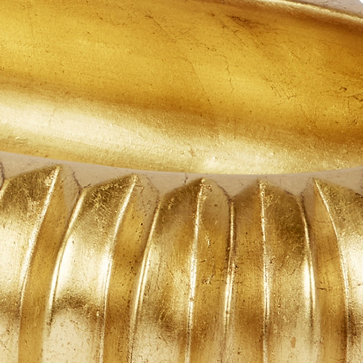 Evelyn gold leaf oval bowl rim detail with textured brushed-gold finish