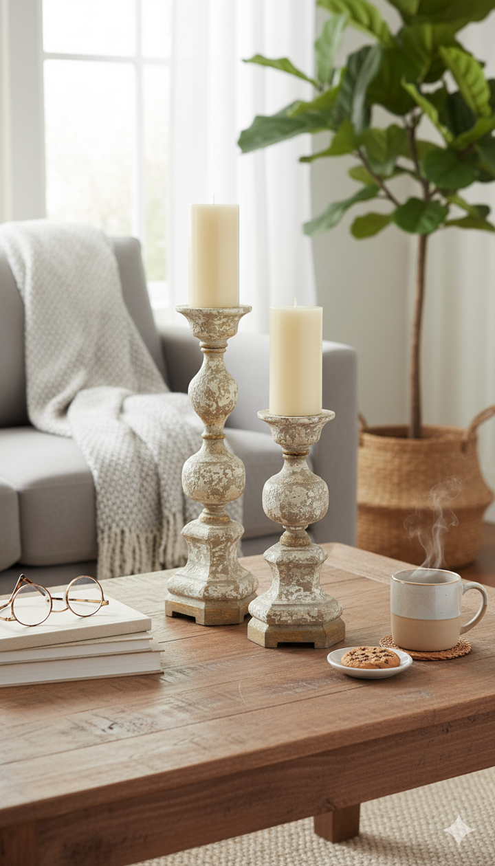 Stylish white and gold Milan French candle sticks, adding a touch of luxury and classic elegance to any space.