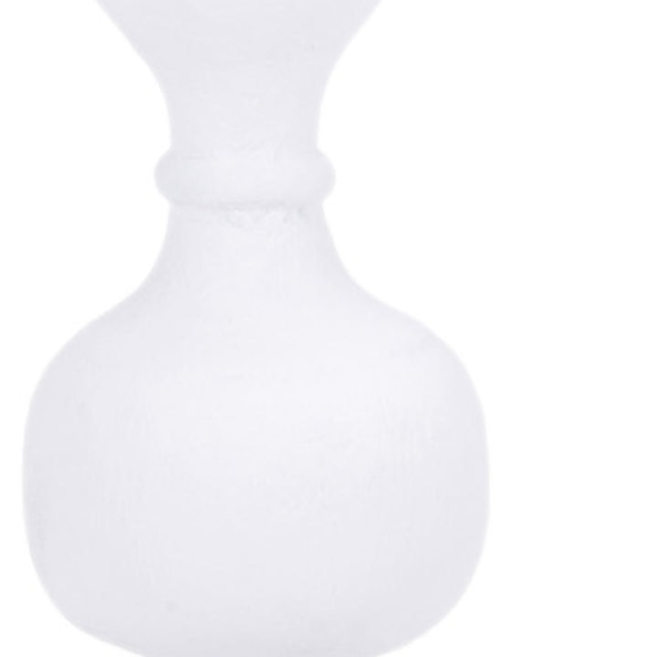 White gesso candle holder with narrow neck and rounded bulb shape
