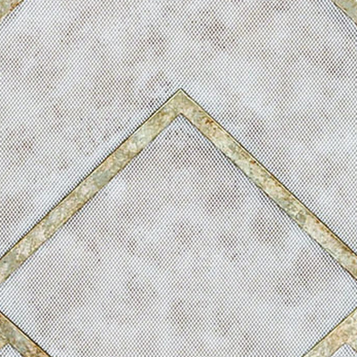 Geometric fireplace screen corner section with gold diamond lattice
