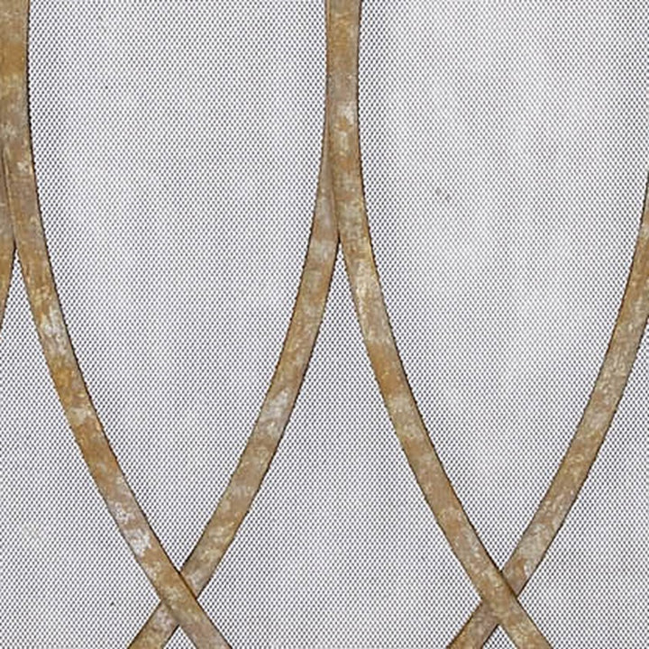 Champagne gold fireplace screen panel with intersecting metal bars and mesh backing