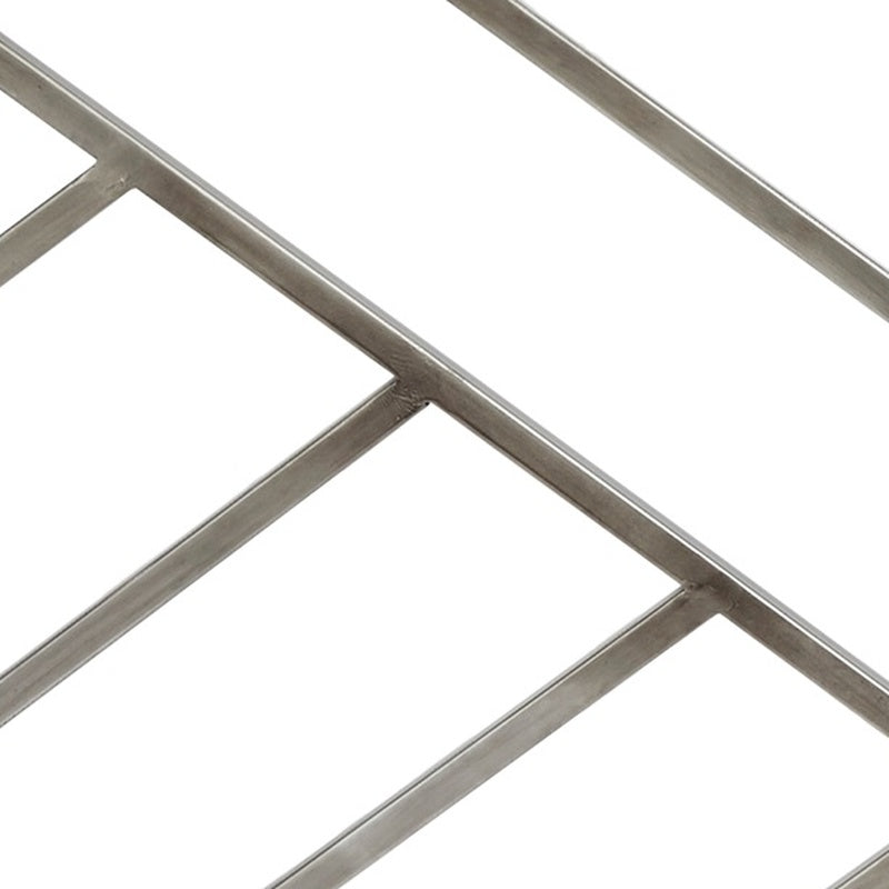 Silver metal fireplace screen grid with diamond and X-style cross bars