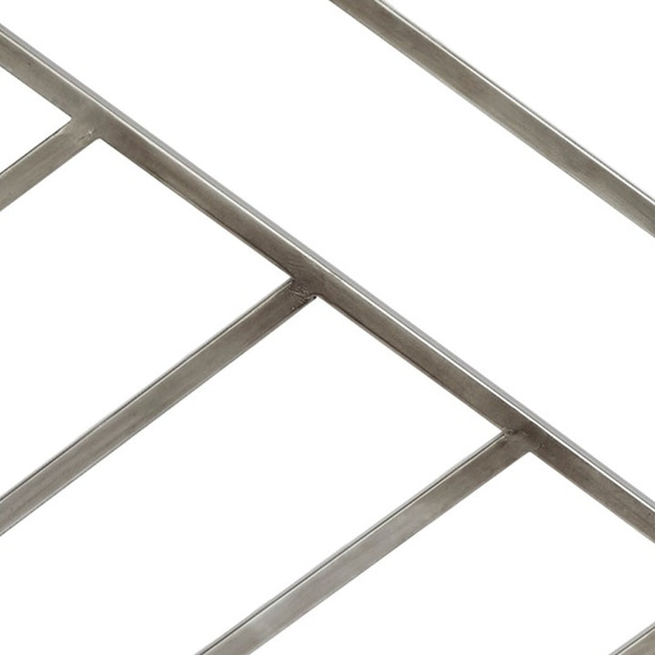 Silver metal fireplace screen grid with diamond and X-style cross bars