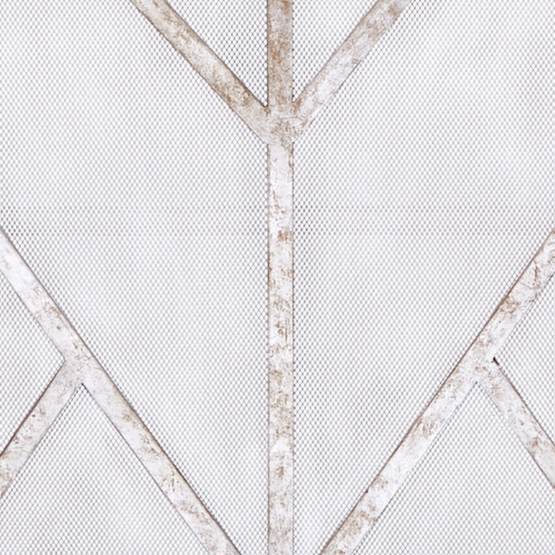 Geometric firescreen with vertical frame post and champagne-silver mesh panels