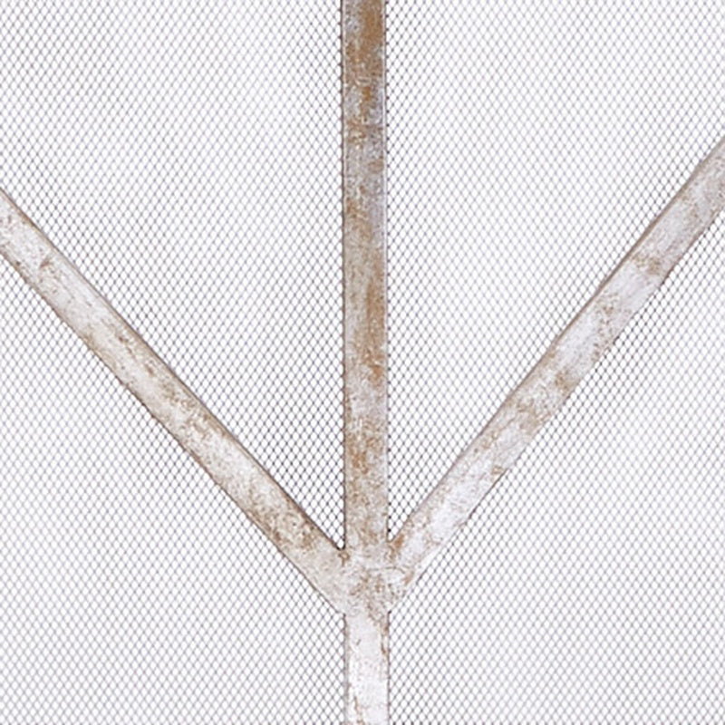 Geometric firescreen corner detail with angled bars and champagne-silver finish