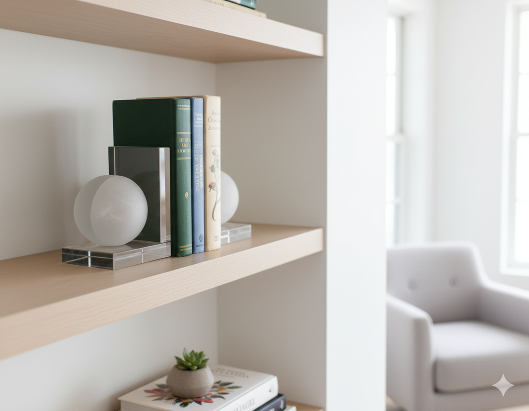 Stylish frosted crystal round bookends, adding a touch of elegance and modern charm to any room.