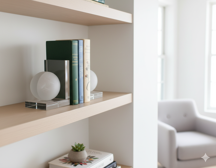 Stylish frosted crystal round bookends, adding a touch of elegance and modern charm to any room.