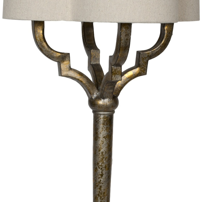 Antique gold quatrefoil lamp base with curved arms, no shade shown