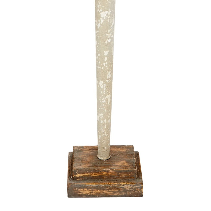 White and gold buffet lamp with tall stem and square wooden base