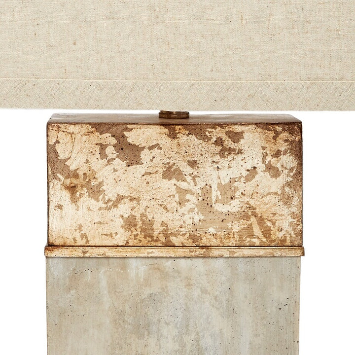 Square cement lamp with antique gold patterned top and gray base