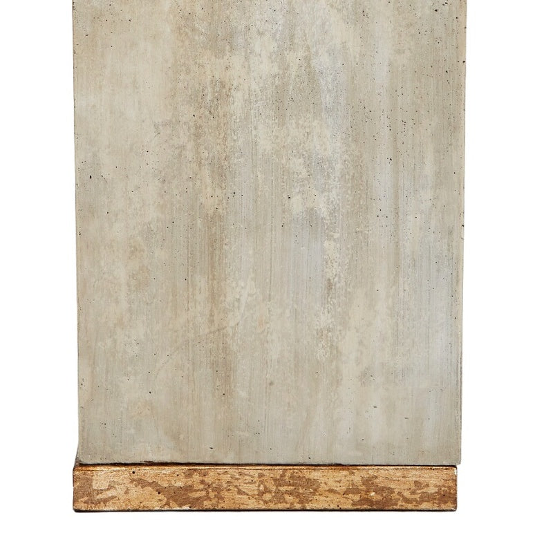 Square cement lamp body with distressed gray finish and rusted bottom edge