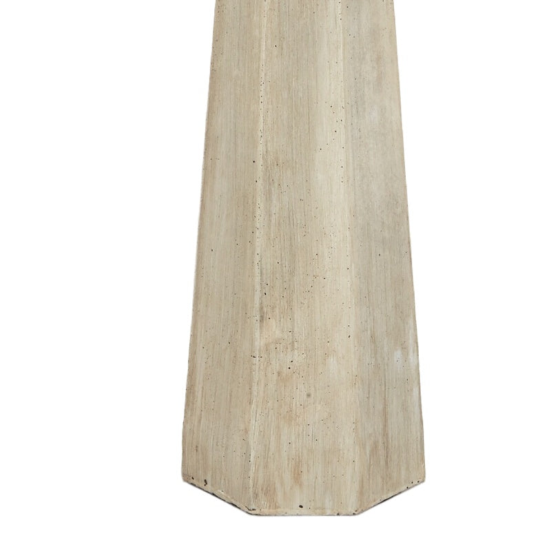 Beige cement hexagonal table lamp base with textured finish, tapered form