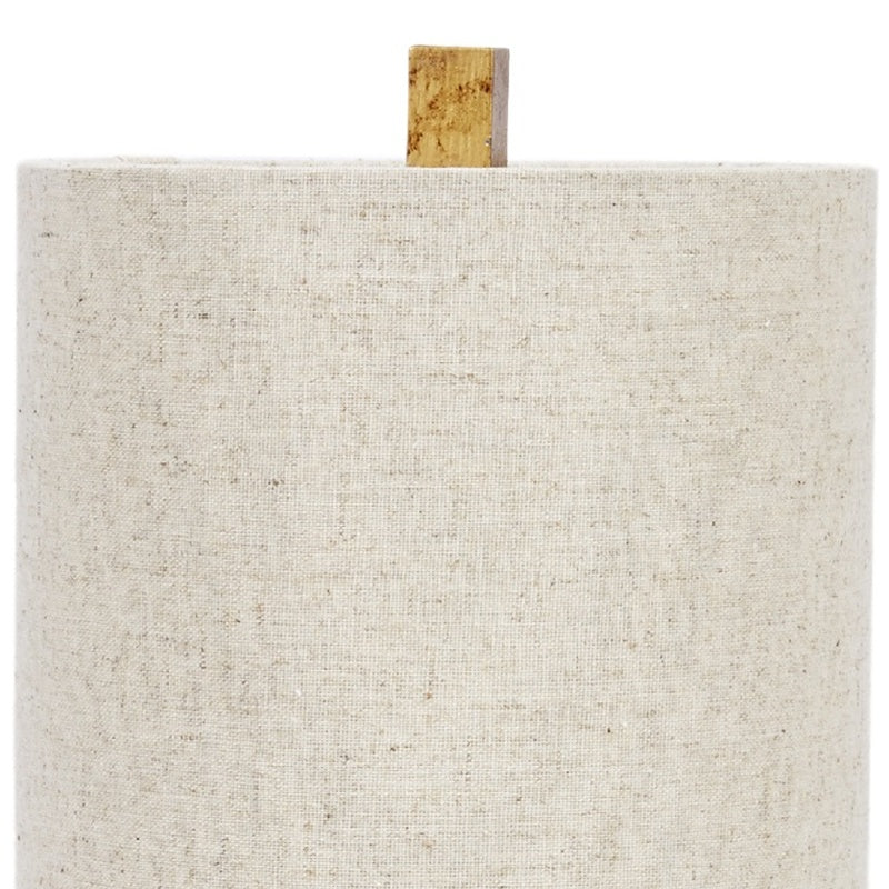 Fabric drum shade for table lamp, beige with visible gold stem