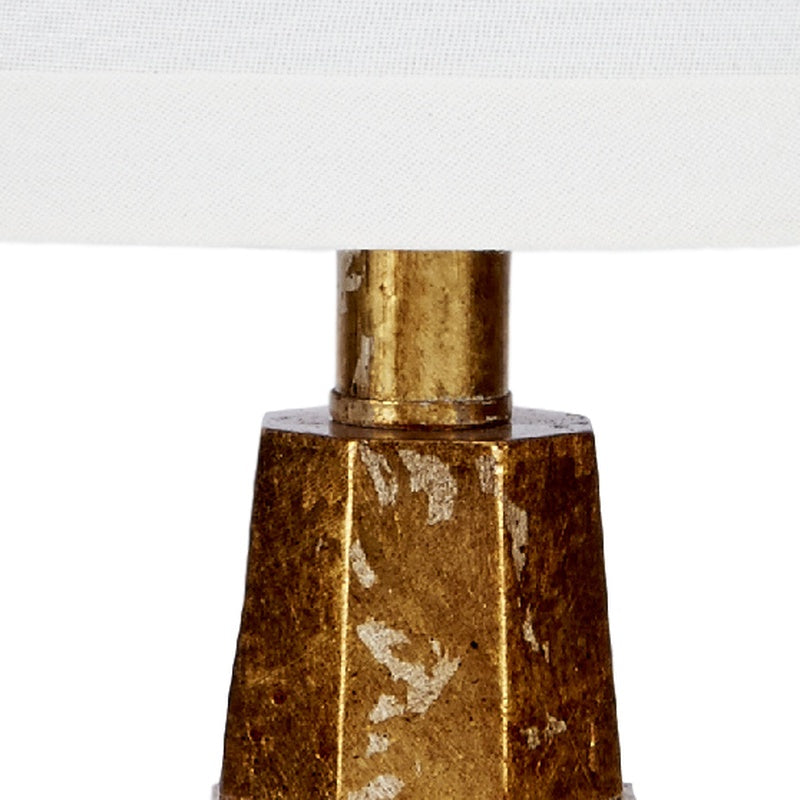 Textured gold-brown hexagonal lamp base with gold rim and central stem